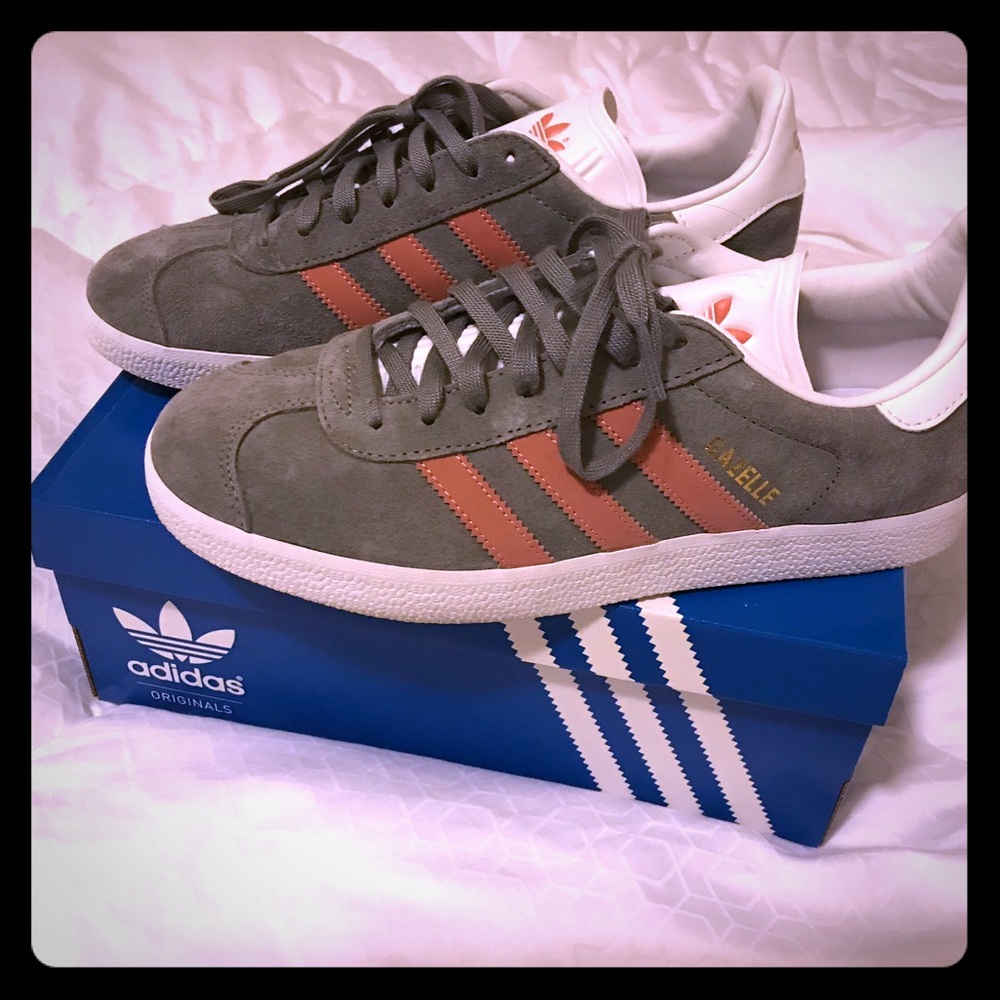 Adidas grey and pink Gazelle sneakers